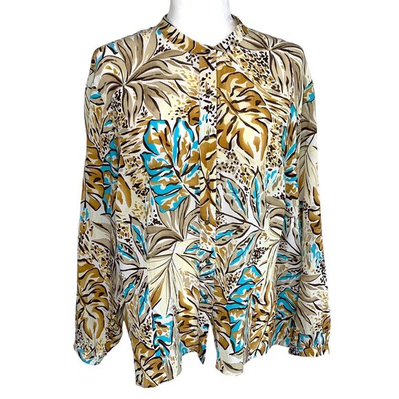 Talbots Tops - TALBOTS Vintage Petites Size 20W 100% Silk Neutral Print Blouse Button Down